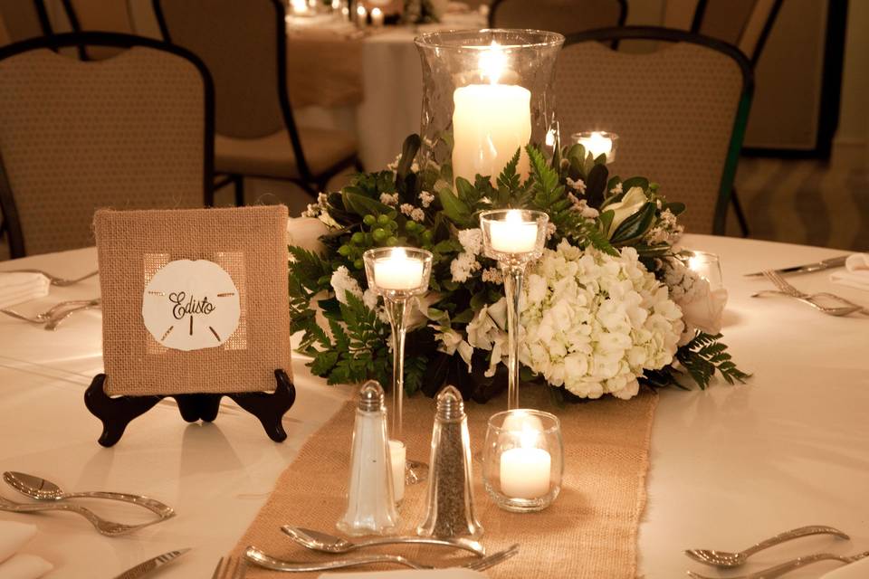 Table set up with floral centerpiece