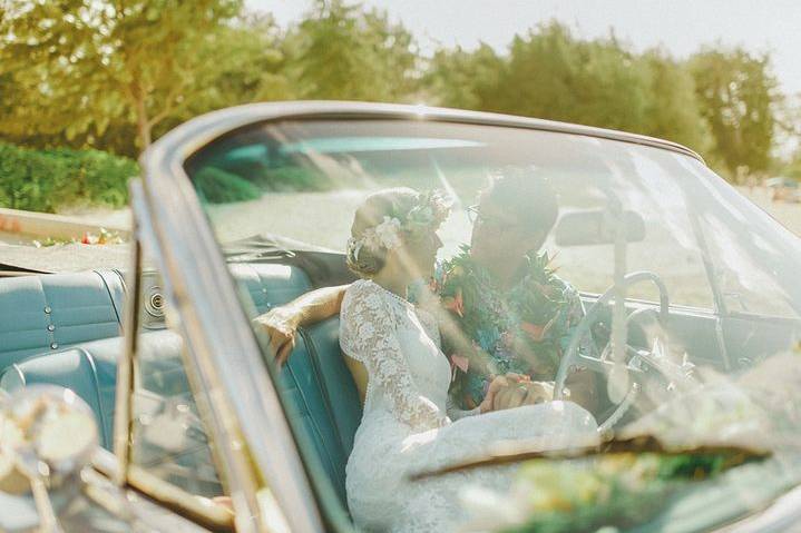 Newlyweds in the car