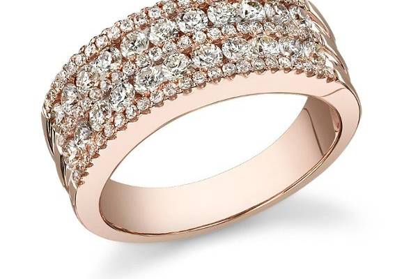18K Rose gold diamond eternity ring with 91 diamonds of 1.13ct.  Also available in yellow and white gold.
Please click the following link to review full product details.  http://www.alexarosejewelry.com/viewitem.asp?idProduct=137170&priceRange=0x999999&ha1=2&hb1=28