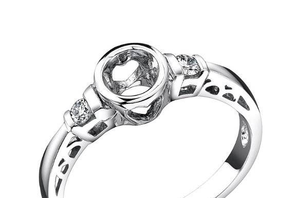 18K White gold bezel set diamond engagement mount.
Please click the following link for full engagement ring details.  http://www.alexarosejewelry.com/viewitem.asp?idProduct=132917&priceRange=0x999999&ha1=2&hb1=37