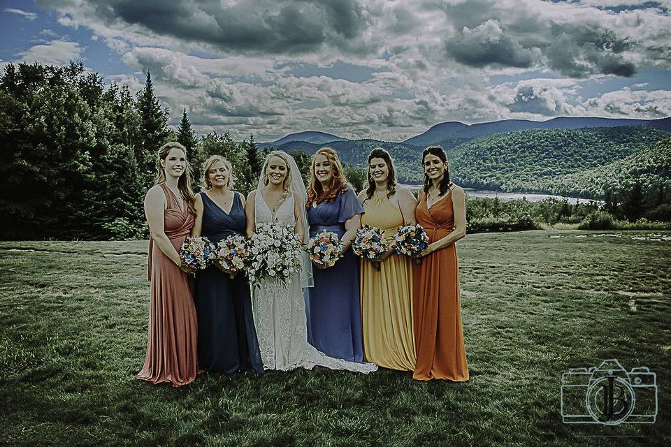 Coordinated bridesmaid dresses