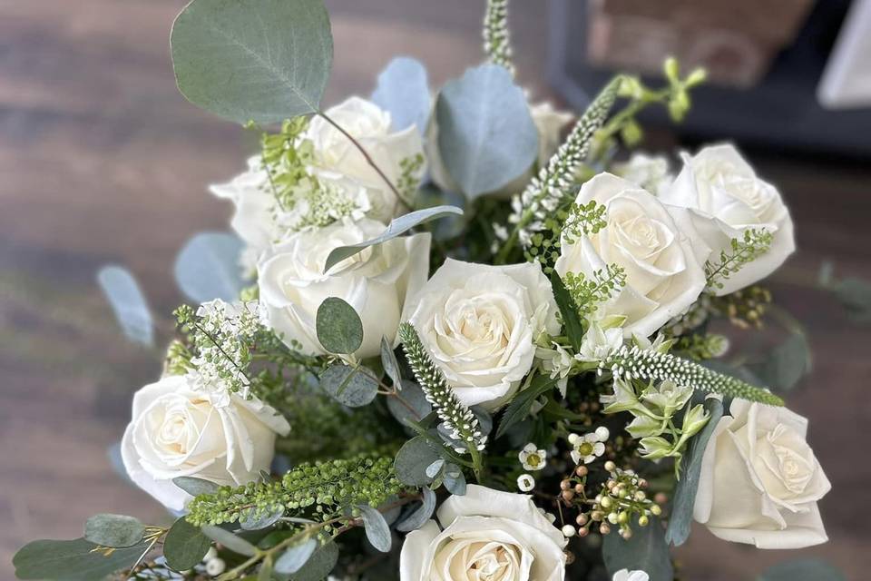 Brides bouquet of white blooms