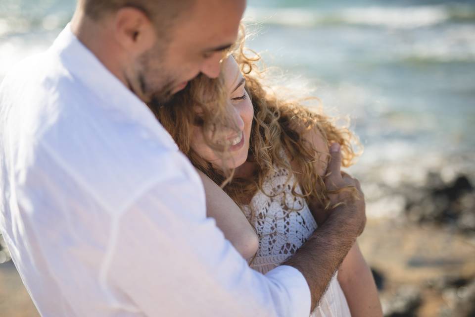 Couple embraces in Greece