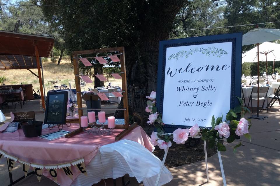 Welcome sign board and receiving area