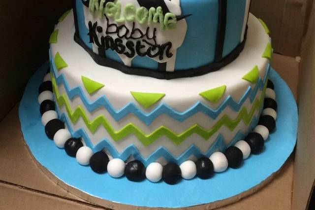 Green and blue themed cake