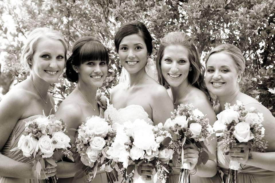 Beautiful bride and bridesmaids waiting for the ceremony to begin