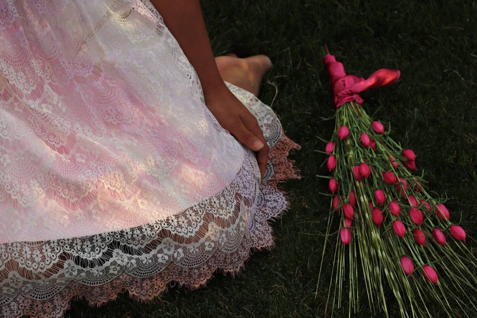 Pink Ombre bridal dress detail