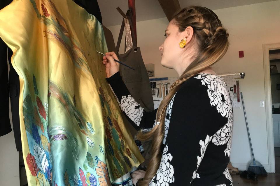 Feather dress in progress