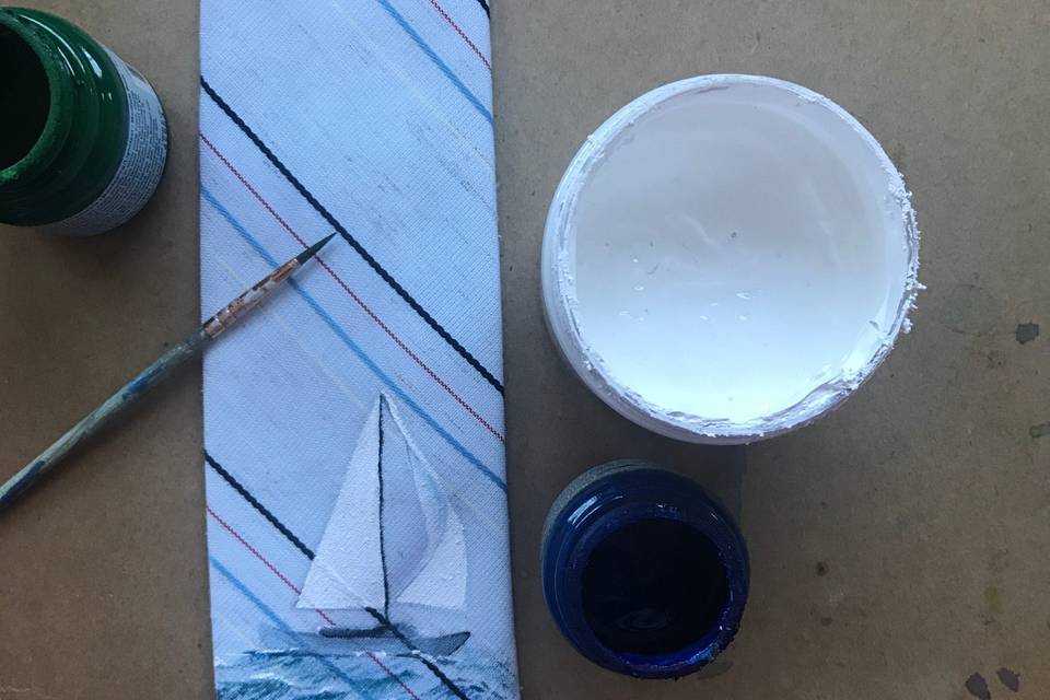 Sailboat tie in progress