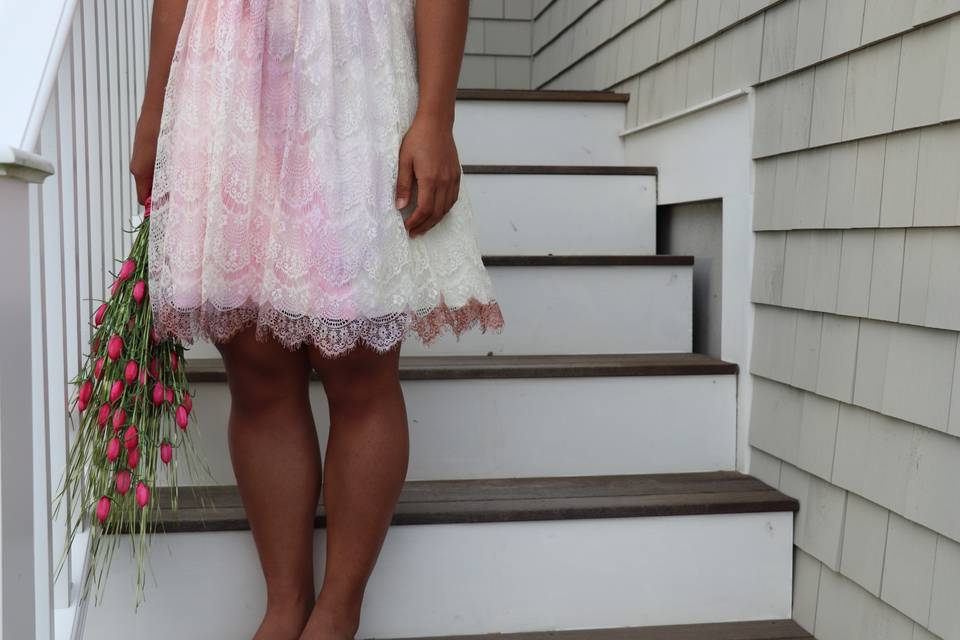 Short pink bridal dress