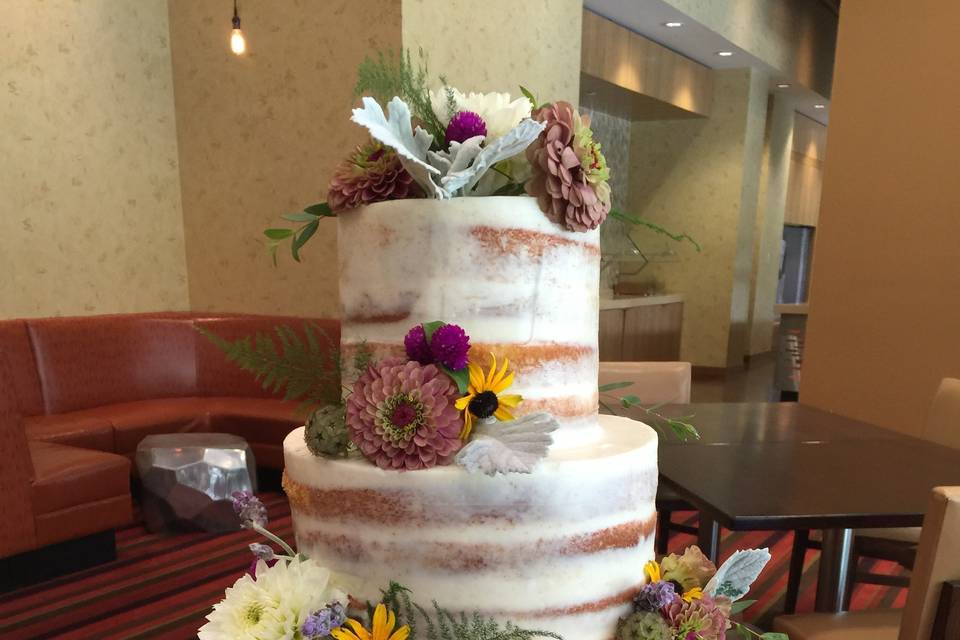 Semi-naked cake with flowers