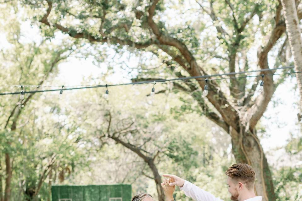 Bride and groom in the garden