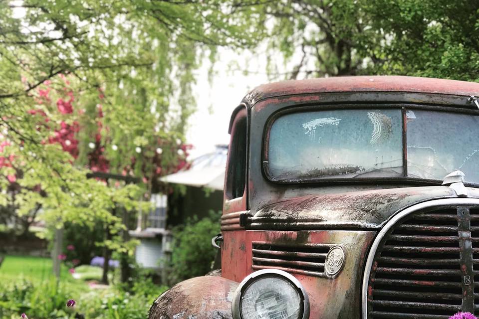 Old Red Truck in spring