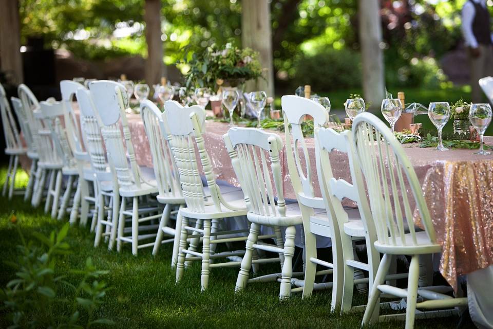 Head table & wood chairs