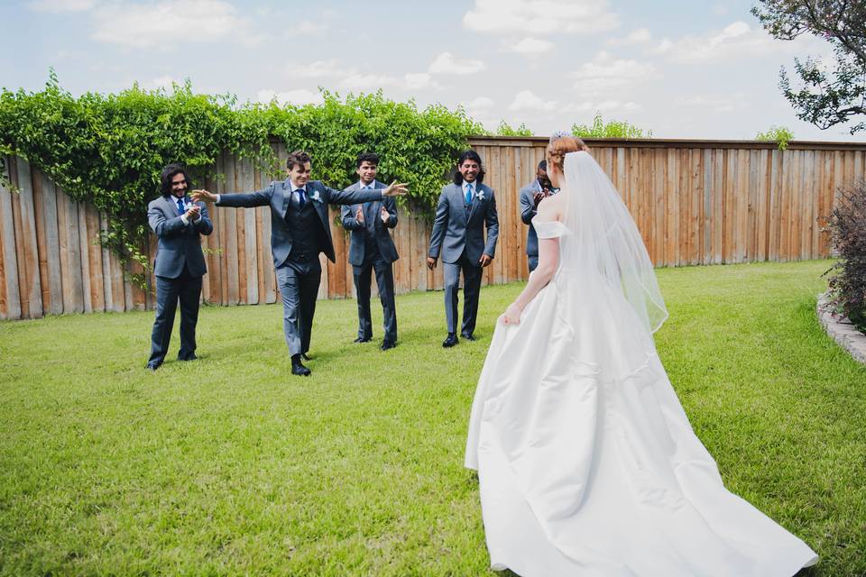 First Looks with Groomsmen