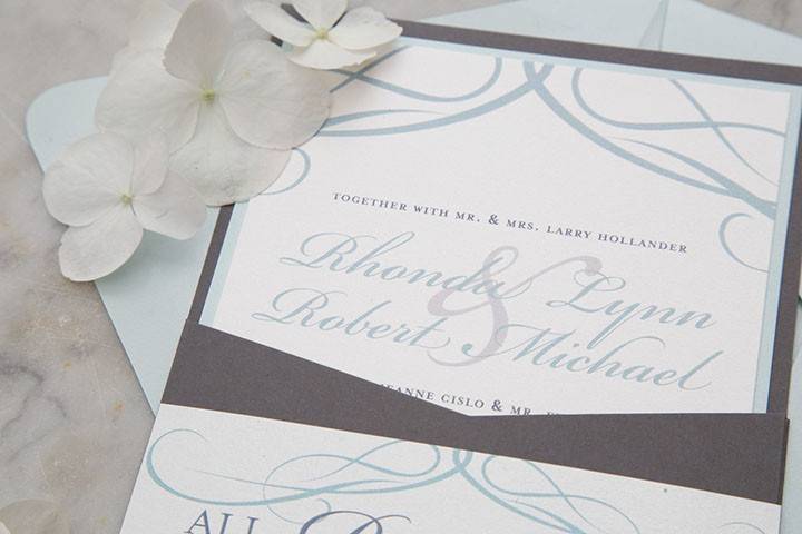 Grey and blue invitations