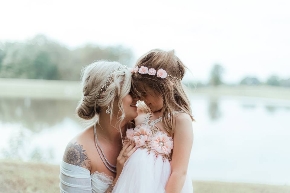 Bride and flower girl