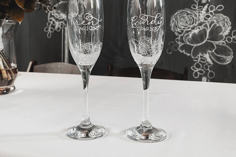 Hand engraved champagne flutes