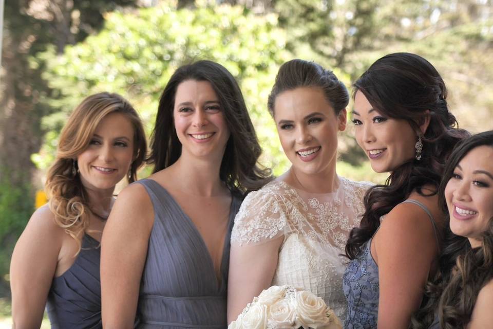 With bridesmaids