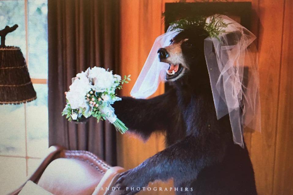Veil and bouquet on the grizzly