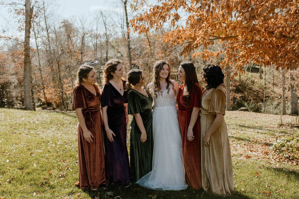 Bride with her bridesmaids