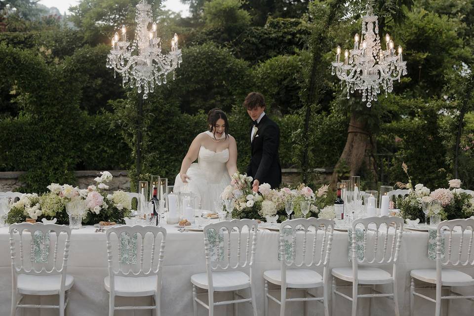 Outdoor table set for dinner