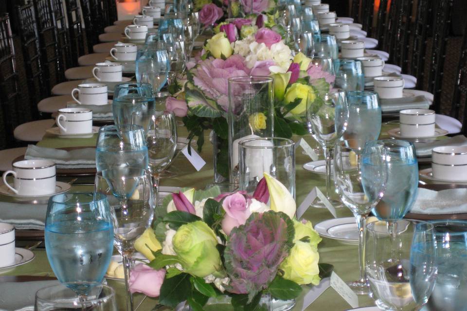 Table setup with flower centerpiece