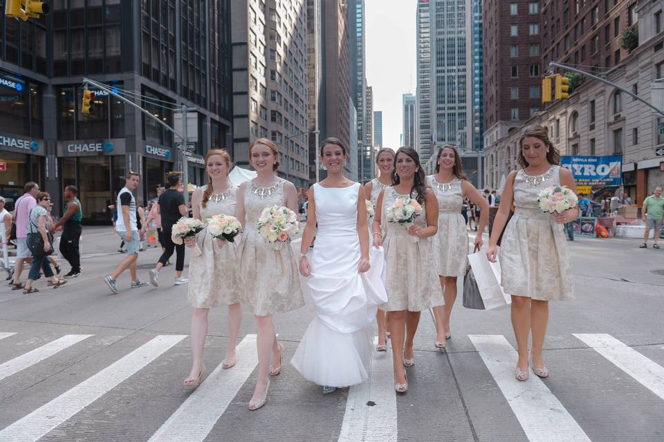 Bride with bridesmaids in NYC