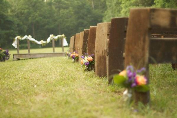 Antique rustic church pews