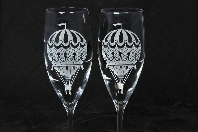 Hot air balloon champagne flutes, personalization available