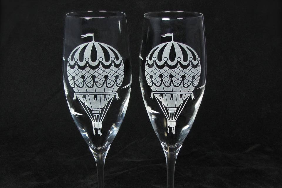 Hot air balloon champagne flutes, personalization available