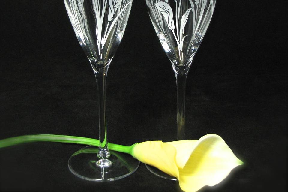 Calla Lily Champagne Flutes, personalization available