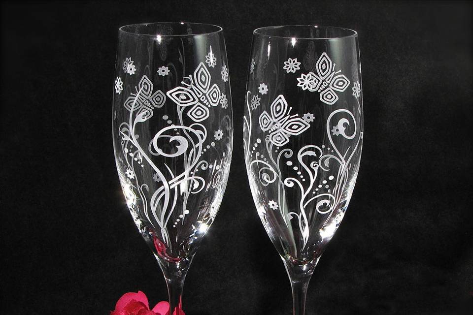 Modern butterfly champagne flutes