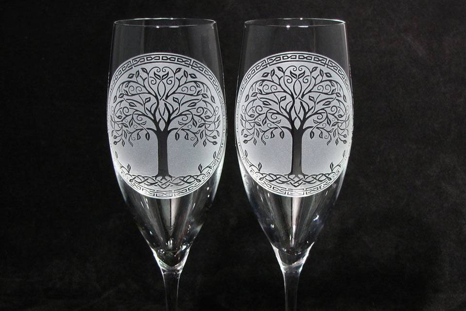 Celtic tree of life champagne glasses