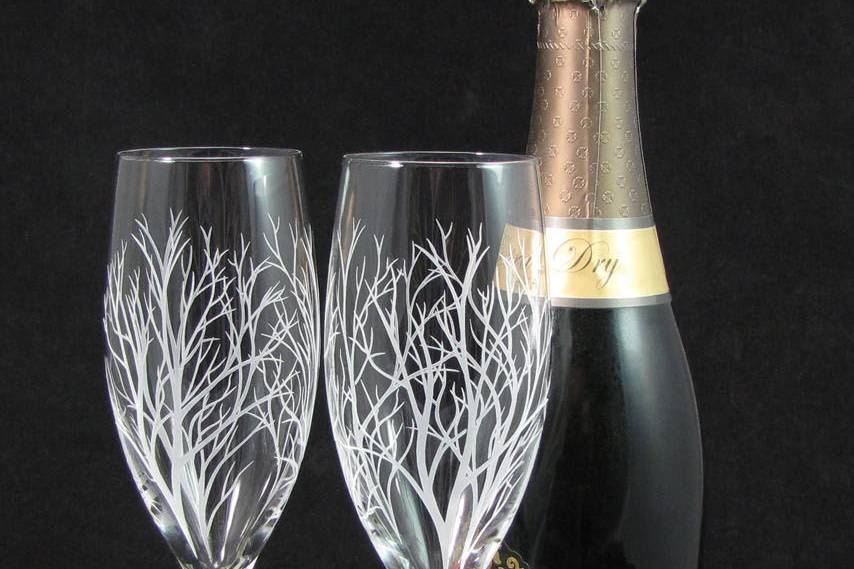 Winter tree branches toasting flutes
