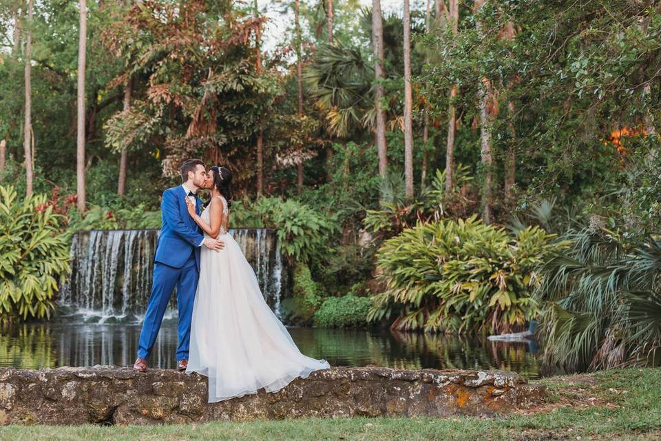 Bride and Groom at Waterfall