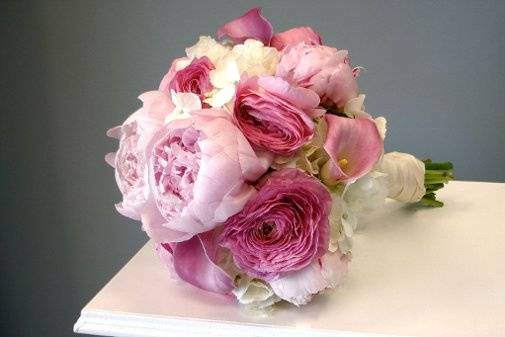 Peonies, ranunculus, calla lilly bridal bouquet