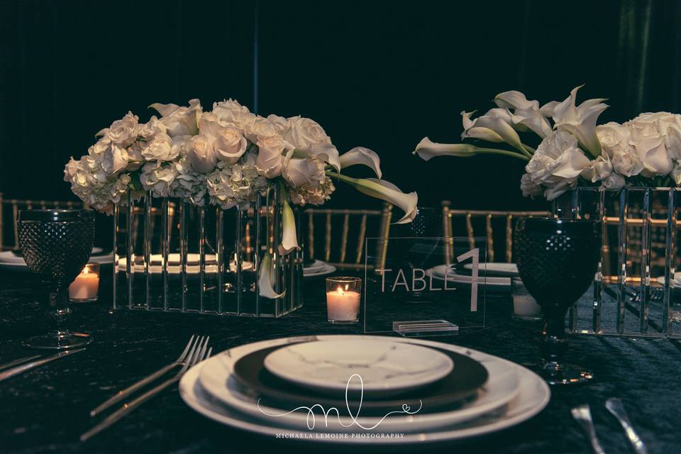 Elegant black and silver table setting