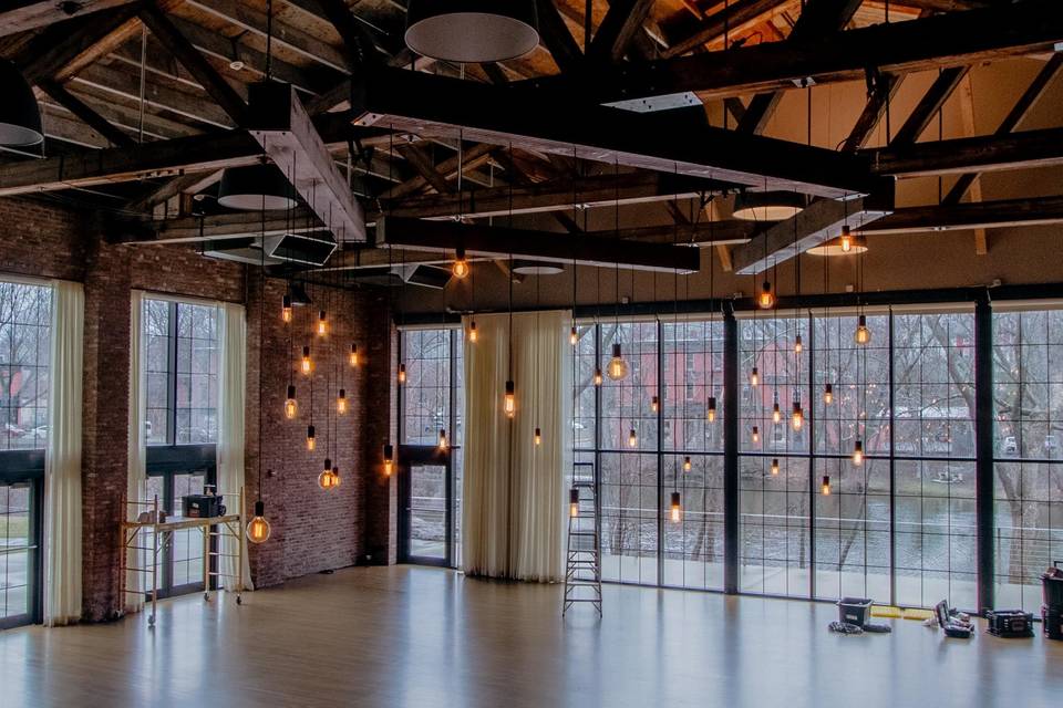 Beam Chandelier (Diamond Configuration) at The Roundhouse in Beacon, NY. Photo by Matthew Ambrosini.