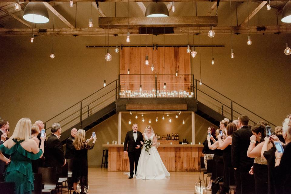 Beam Chandelier at The Roundhouse in Beacon, NY. Photo by Golden Hour Studios.