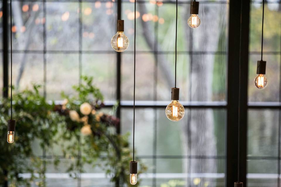 Beam Chandelier at The Roundhouse in Beacon, NY. Photo by Find Orion Love Stories.