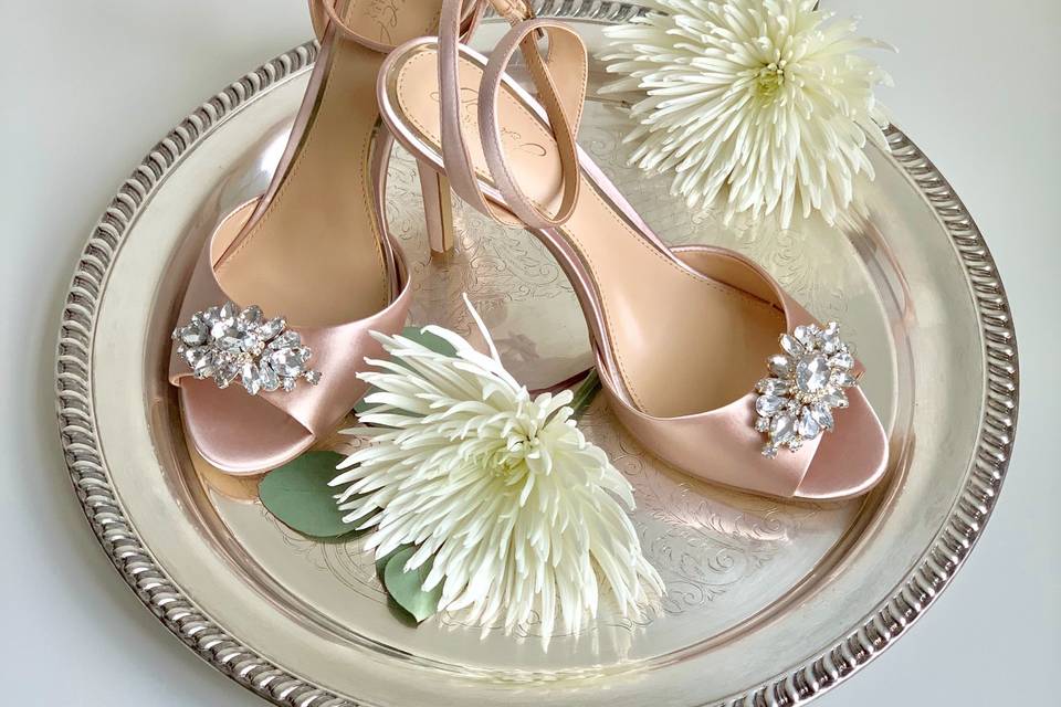 Bridal Shoes on Silver Tray