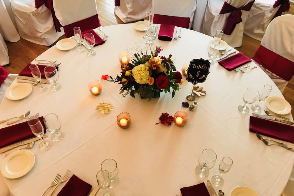 Table setting and floral centerpiece