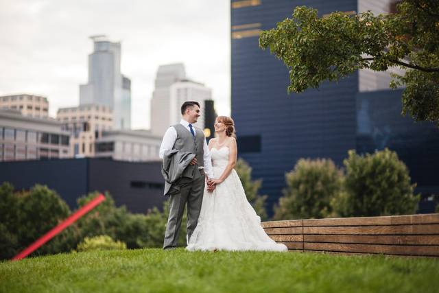 Bride and groom downtown Minneapolis, Minnesota