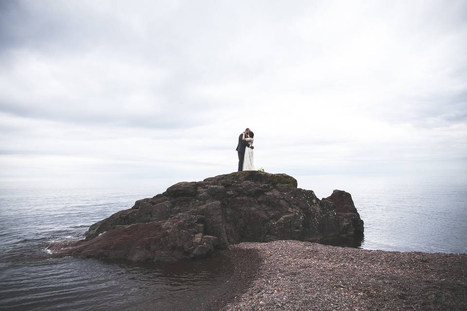 Destination bride and groom on the North Shore in Lutsen, Minnesota