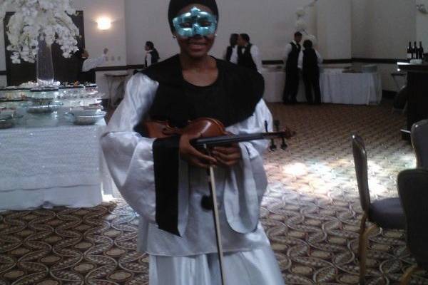 Costumed for a themed event.