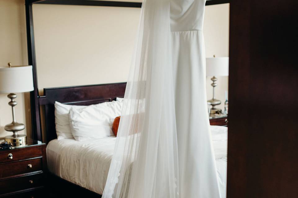 Wedding gown in king suite