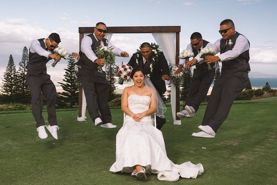 The bride and groomsmen