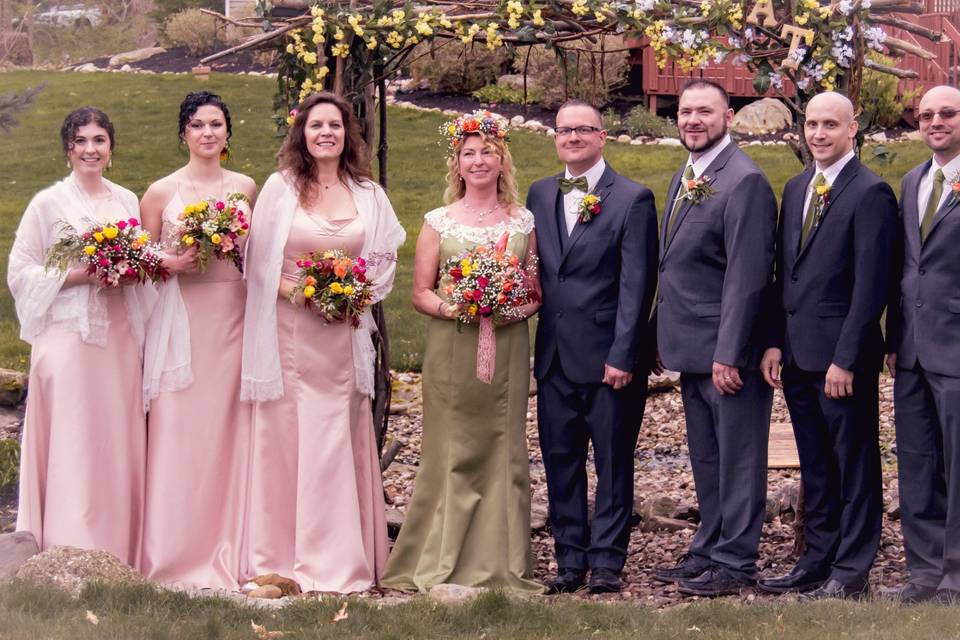 Couple with their wedding party