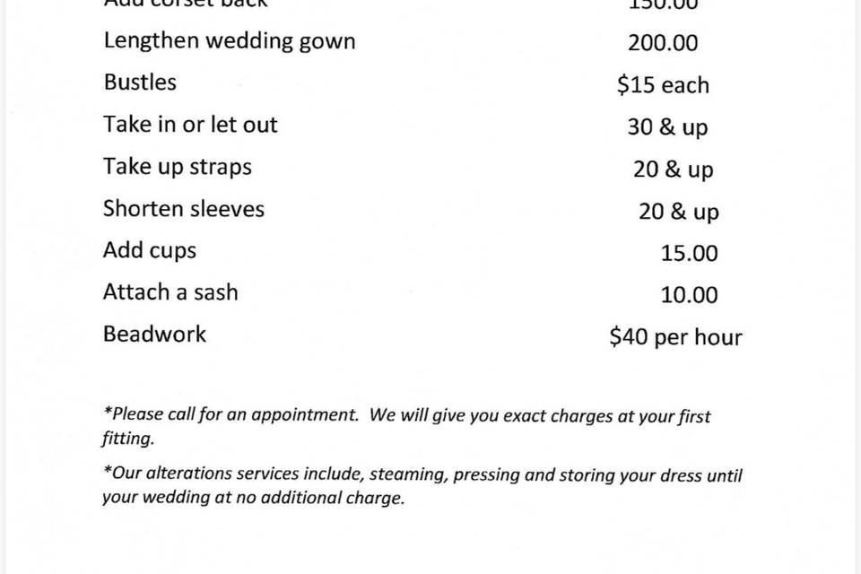 Price list